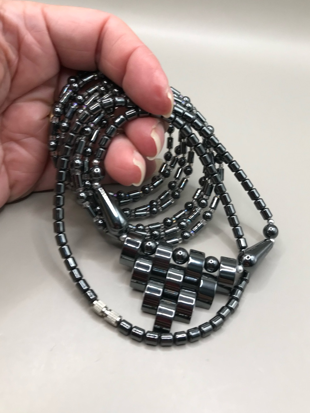 Hematite Geometric Bead Necklace & Bracelet in Gunmetal - Picture 7 of 7